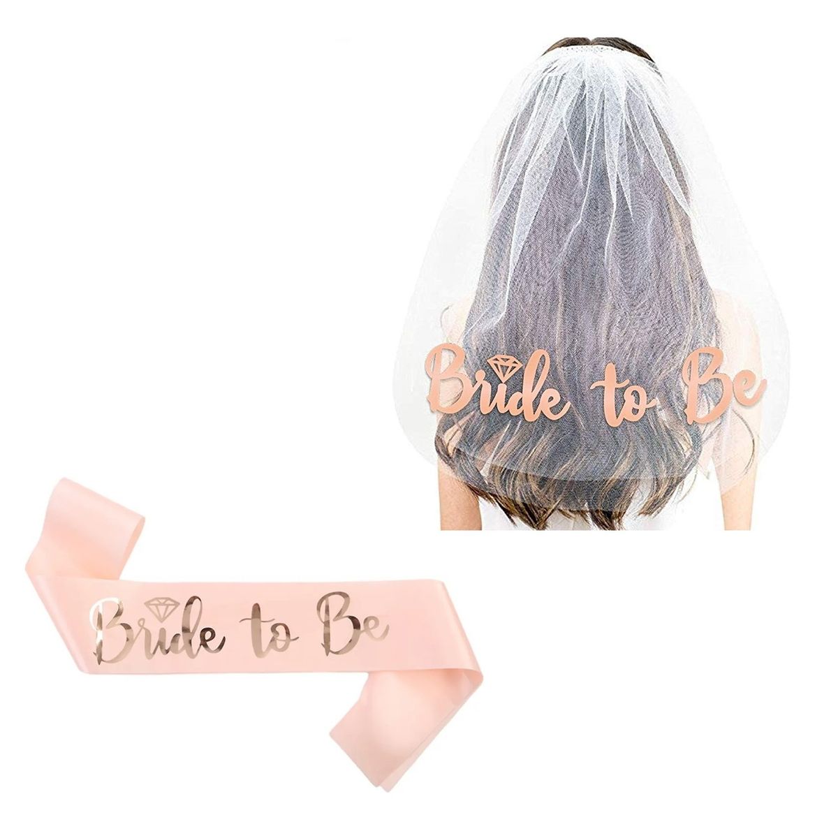 GENERICO - Set banda y velo oro rosa bride novia despedida de soltera