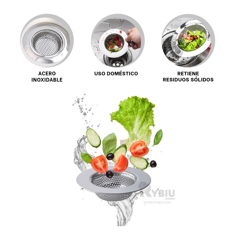 RYBIU IMPORT - Colador Ideal para Caño de 9cm en Plateado Y+Ligas de Regalo