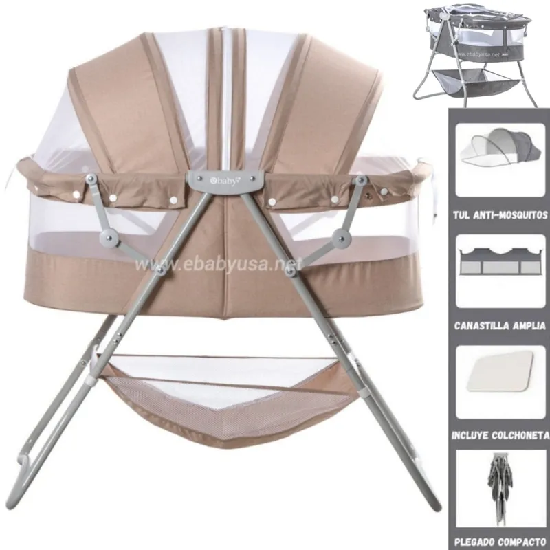 EBABY - CUNA PORTATIL PLEGABLE PARA BEBES DOLLY BEIGE EBABY