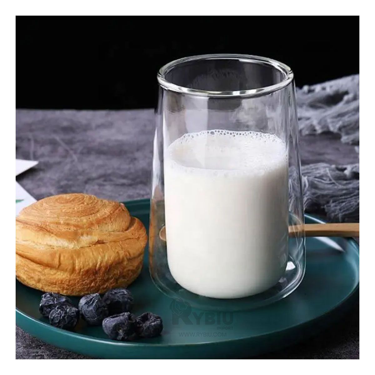 RYBIU IMPORT - Vaso de Vidrio Doble Capa de Base Ancha 350ml