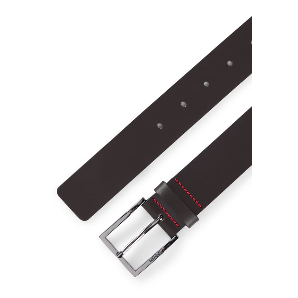 HUGO BOSS - Hugo - Correa de piel con costuras rojas y hebilla