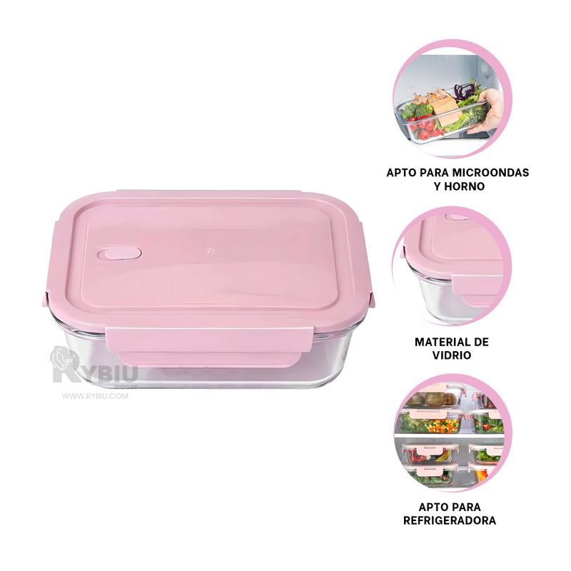 RYBIU IMPORT - Taper Resistente de Vidrio de 410ml con Tapa de Color Rosado