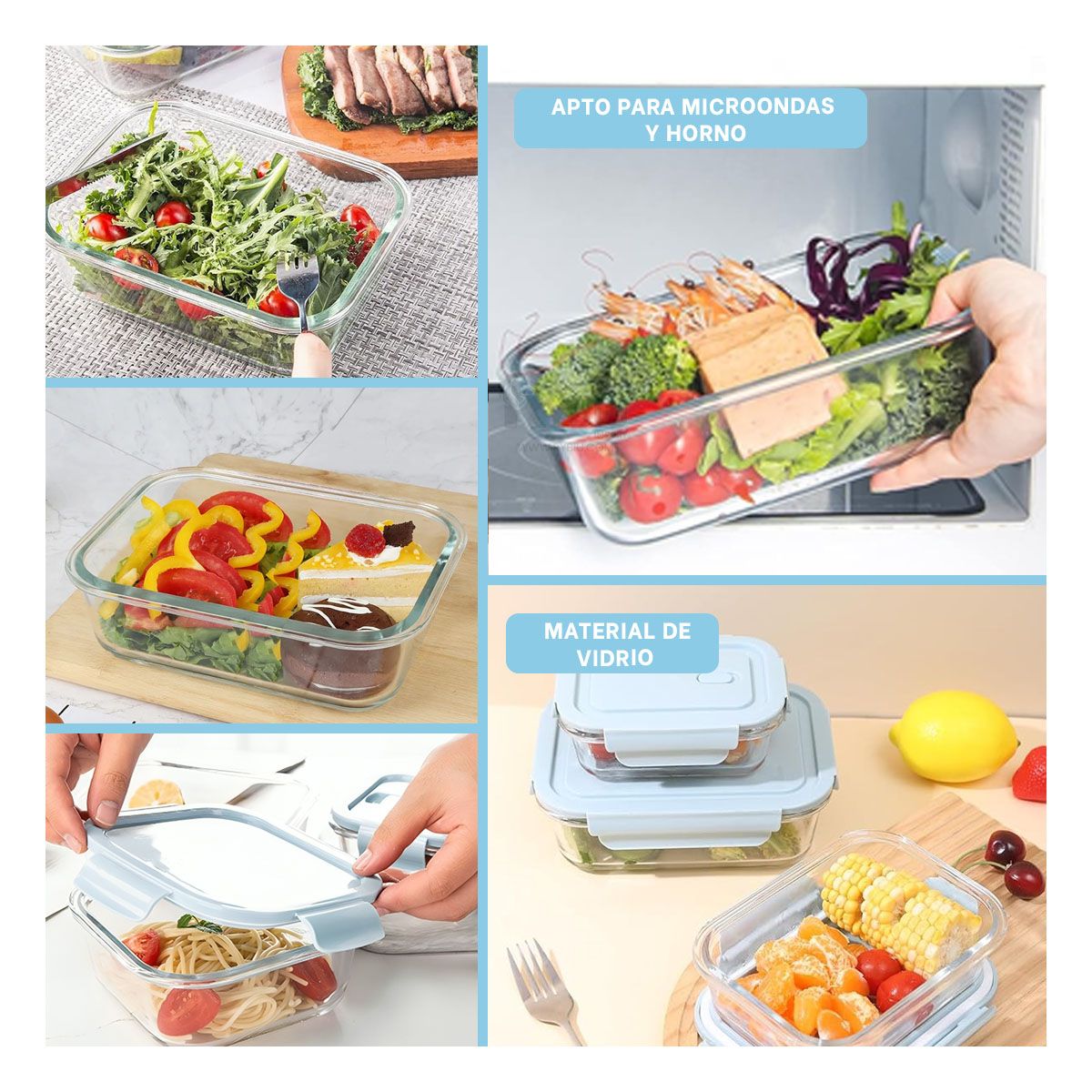 GENERICO - Taper Resistente de Vidrio de 410ml con Tapa en Celeste