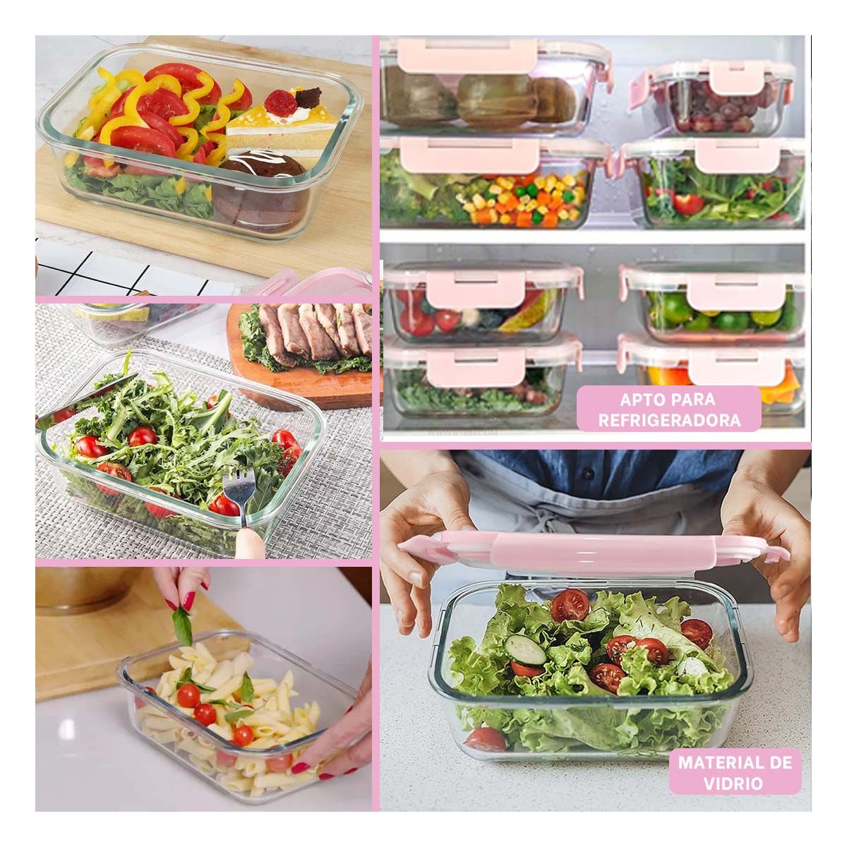 GENERICO - Taper Resistente de Vidrio de 410ml con Tapa de Color Rosado