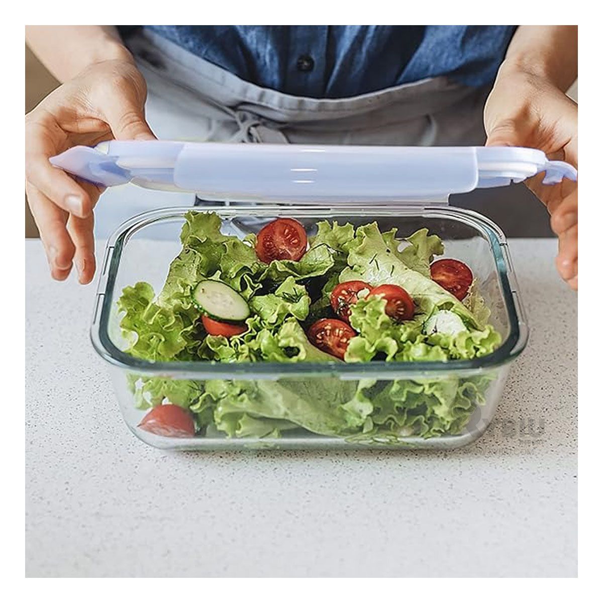 GENERICO - Contenedor de Vidrio Celeste 410ml Y+Banderitas Adhesivas