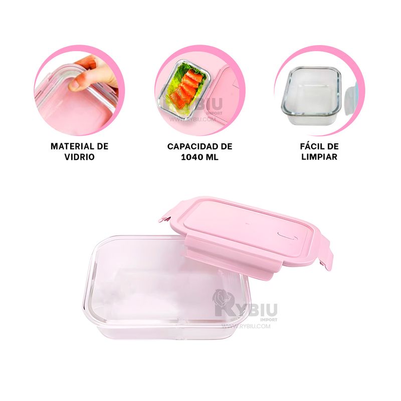 GENERICO - Taper Individual de Comida Rosado 1040ml Y+Regalo Agendita