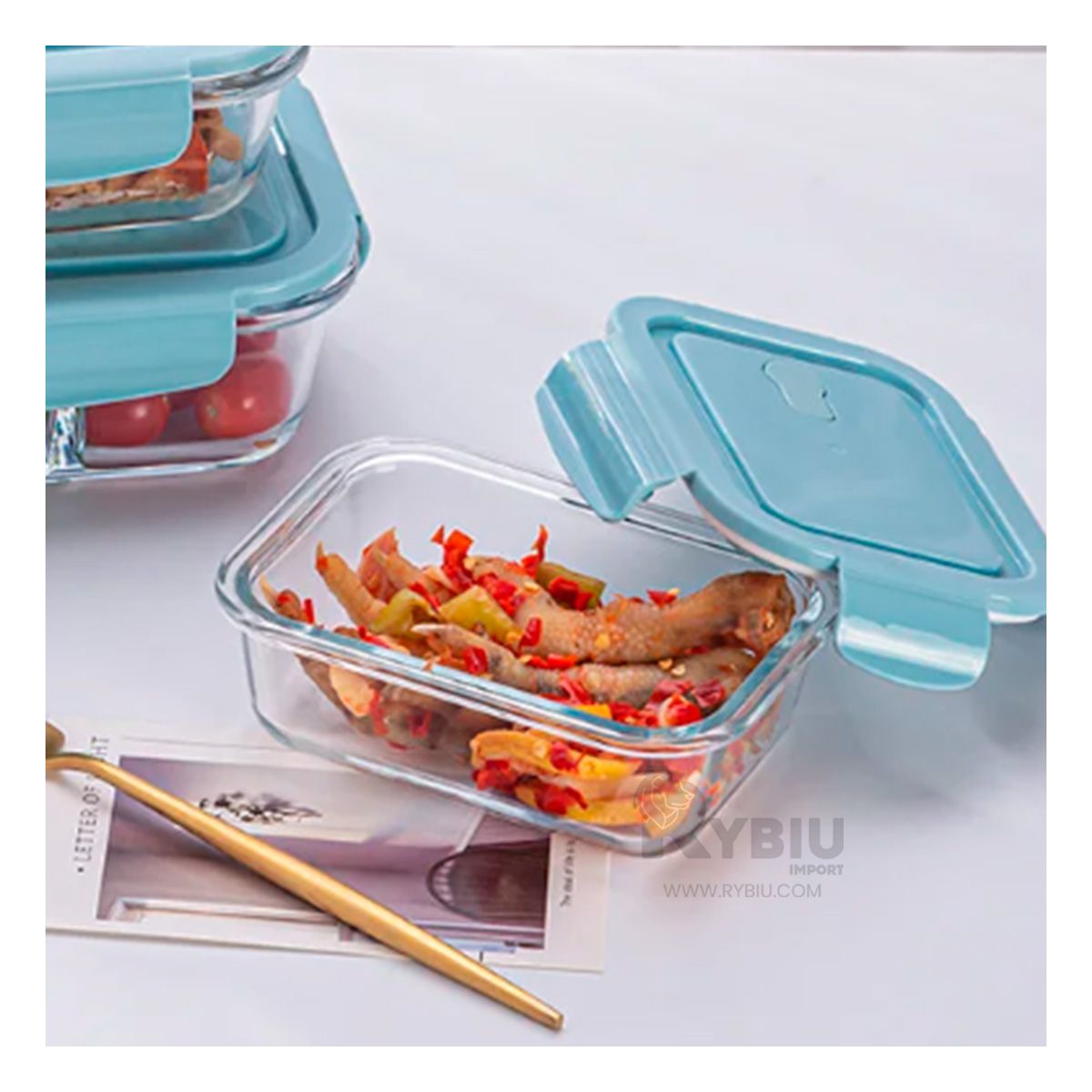 GENERICO - Taper Resistente de Vidrio con Tapa de 1040ml Celeste