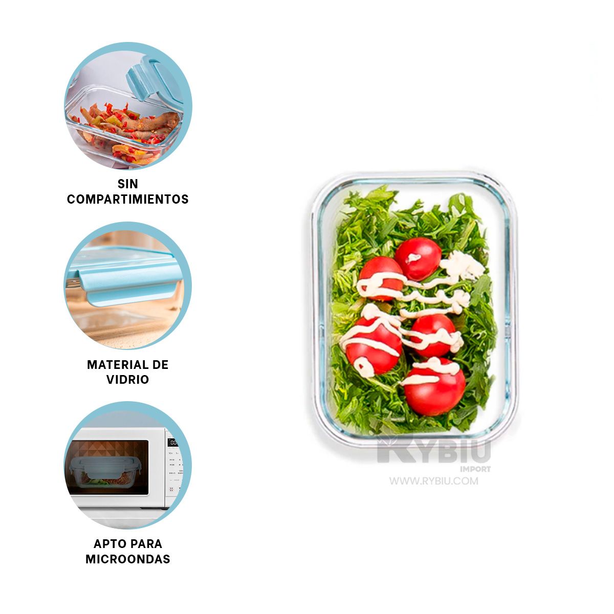 GENERICO - Taper Resistente de Vidrio con Tapa de 1040ml Celeste