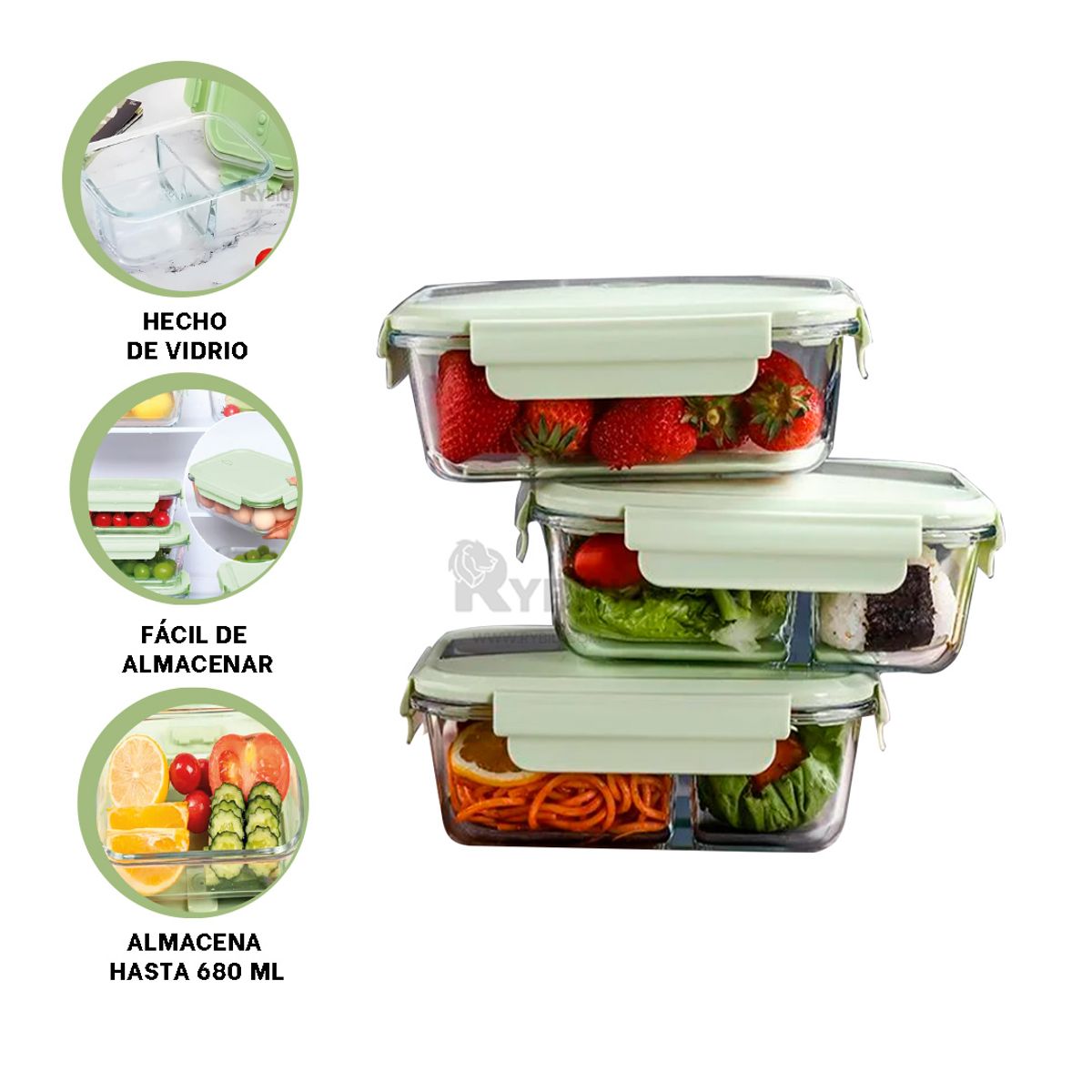 RYBIU IMPORT - Taper Resistente de Vidrio con Tapa de 1040ml Verde