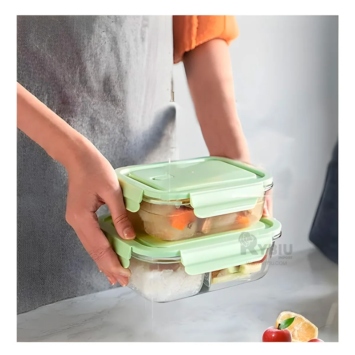 GENERICO - Taper Almacenador de 1040ml Verde Y+Papel de Regalo