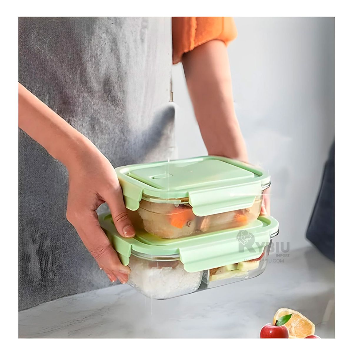 GENERICO - Taper Almacenador de 1040ml Verde Y+Papel de Regalo