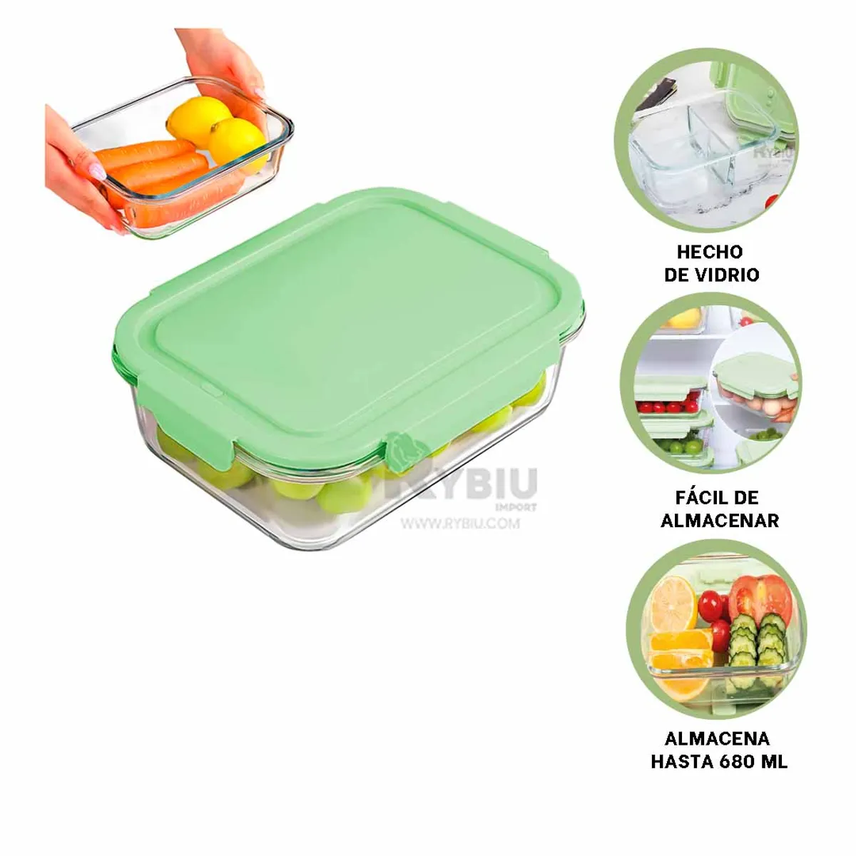 GENERICO - Taper Almacenador de 1040ml Verde Y+Papel de Regalo