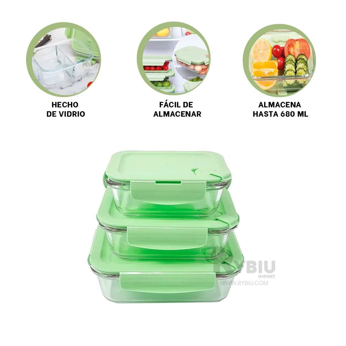 GENERICO - Tupper para Escuelas 1040ml Verde Y+Banderitas Adhesivas