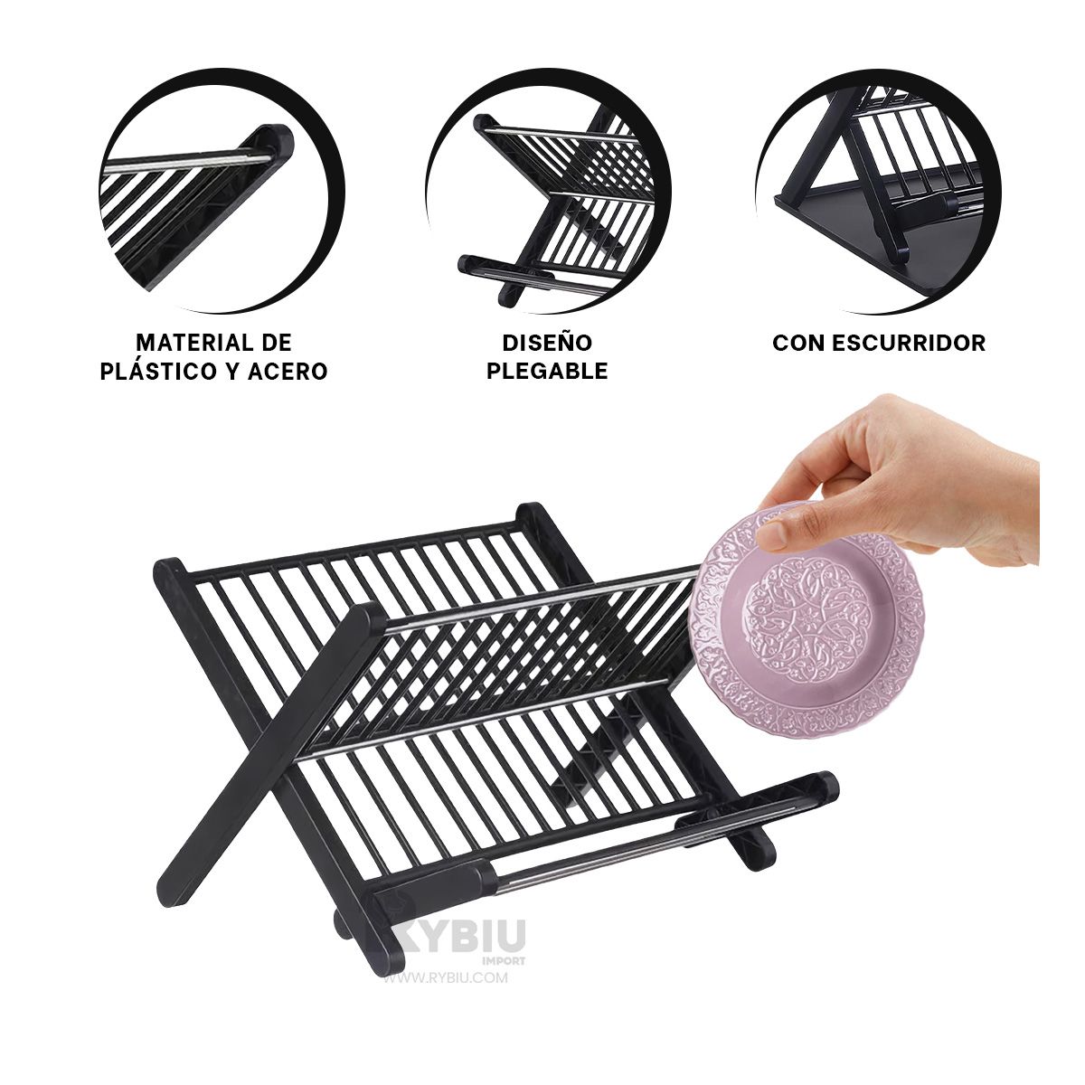GENERICO - Rack Separador de Platos Plegable de Color Negro