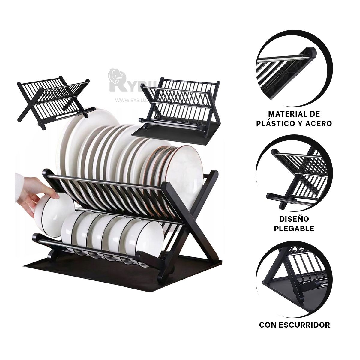 GENERICO - Organizador Dinamico para Vajilla Negro Y+Regalo Stickers