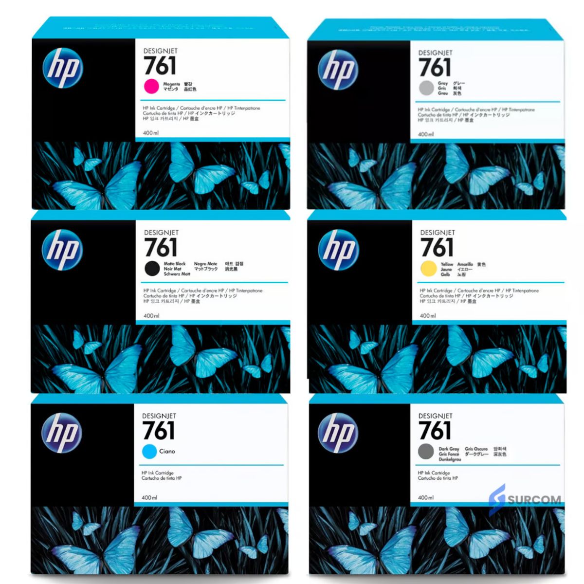 HP - Kit de Tinta HP 761 Original 6 Colores 400 ml