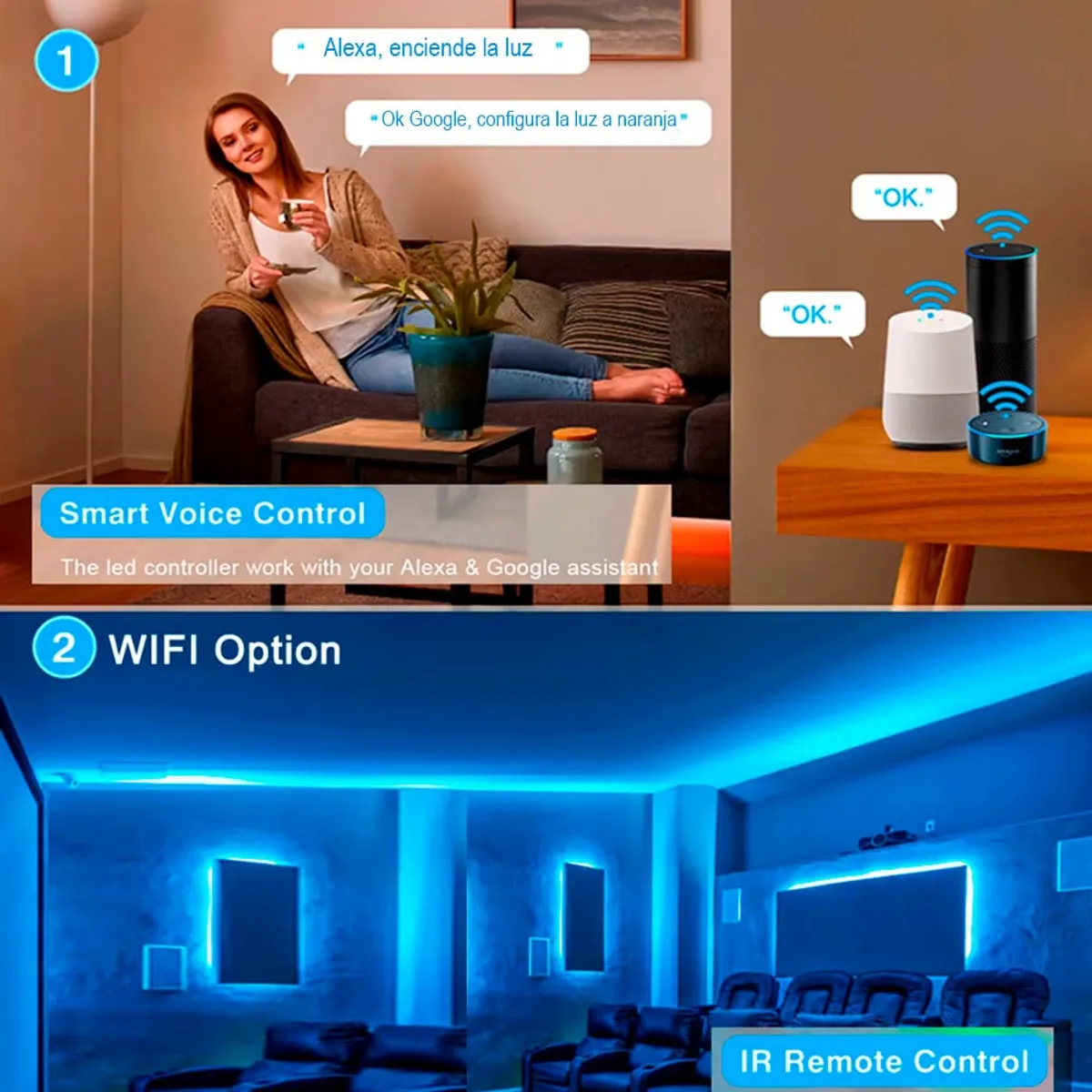 VARIOS - Tira de Luces Gamer Smart 10m Compatible Alexa Google Control Remoto