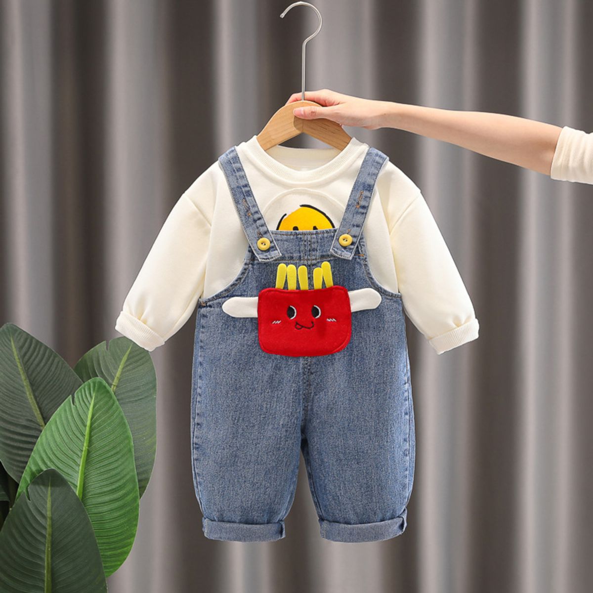 GENERICO - OVEROLL DE NIÑO DE PAPITAS FRITAS DE 2 PIEZAS -JUMPER Y POLERA