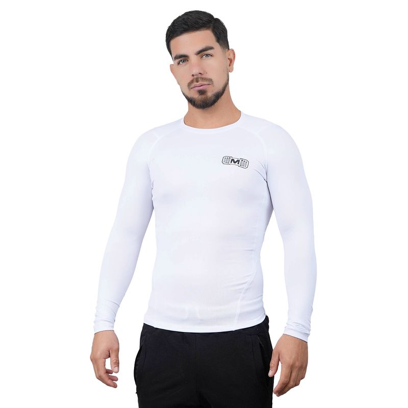 M MUSCLE MUSEUM - Polo Deportivo de Compresión Manga Larga Color Blanco para Hombres