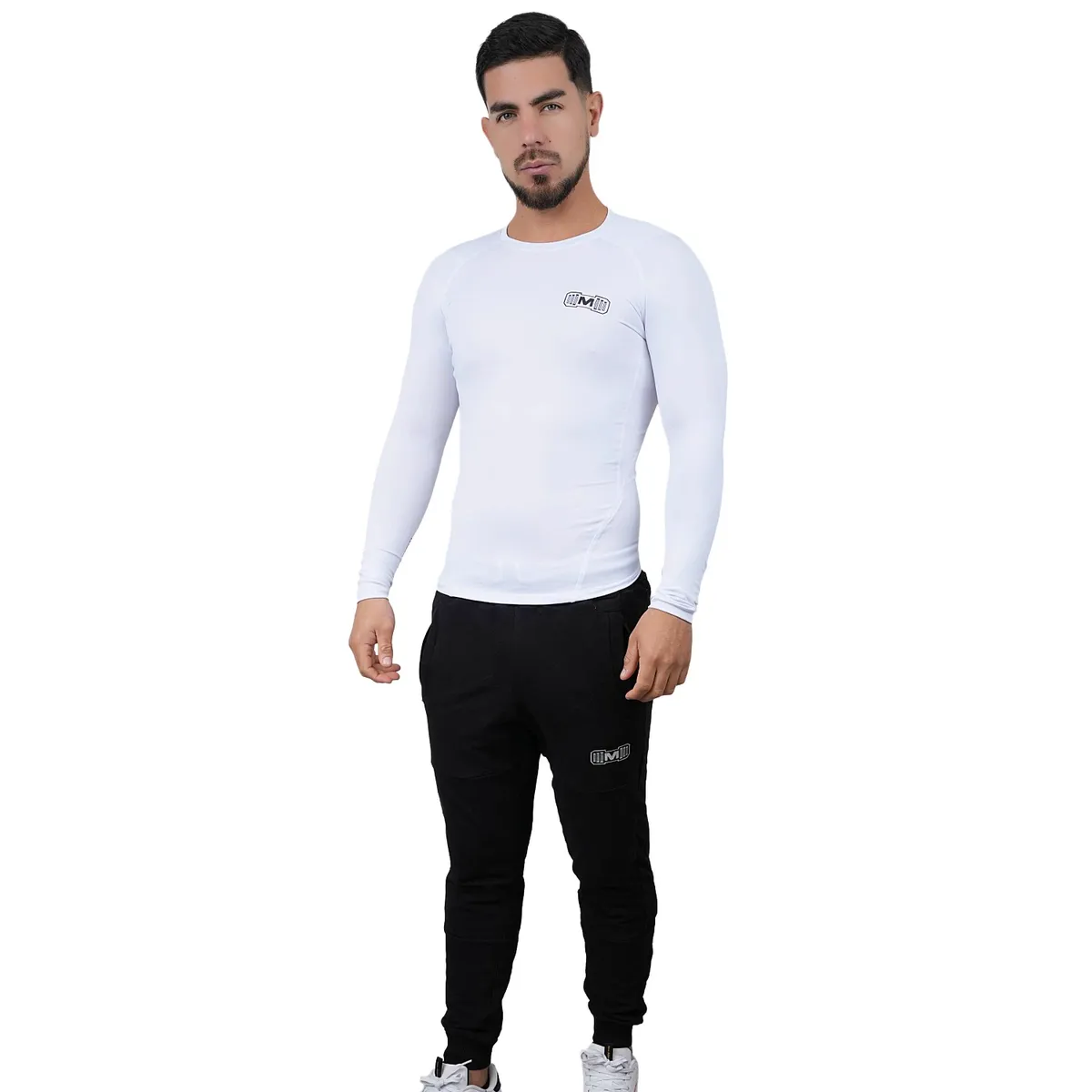 M MUSCLE MUSEUM - Polo Deportivo de Compresión Manga Larga Color Blanco para Hombres