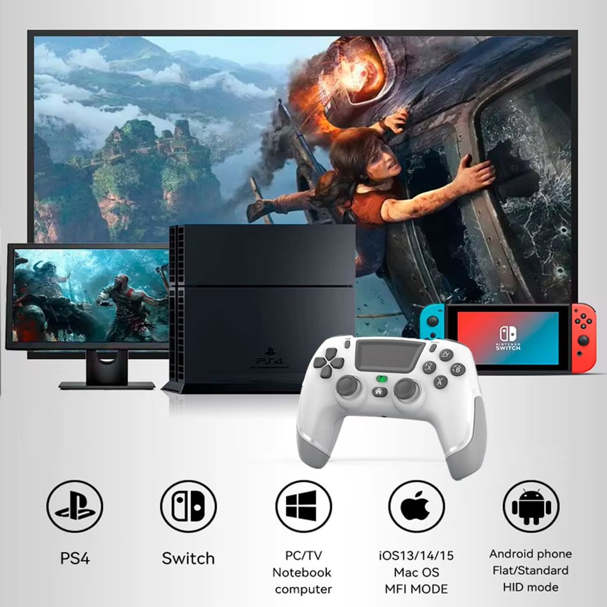 VARIOS - Mando para PS4 Switch PC Blanco con Botones Traseros Alternativ p06