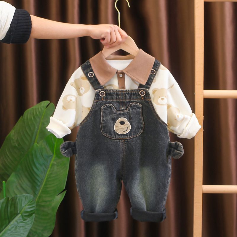 GENERICO - OVEROLL DE NIÑO DE OSITO DE 2 PIEZAS -JUMPER Y POLERA