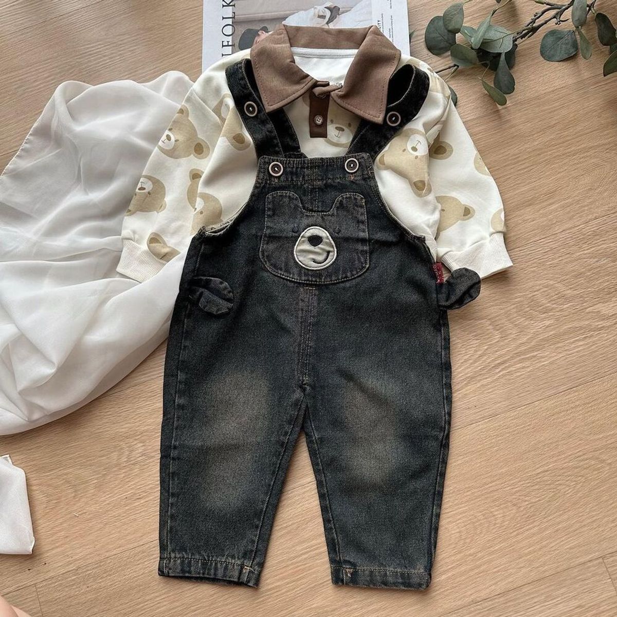 GENERICO - OVEROLL DE NIÑO DE OSITO DE 2 PIEZAS -JUMPER Y POLERA