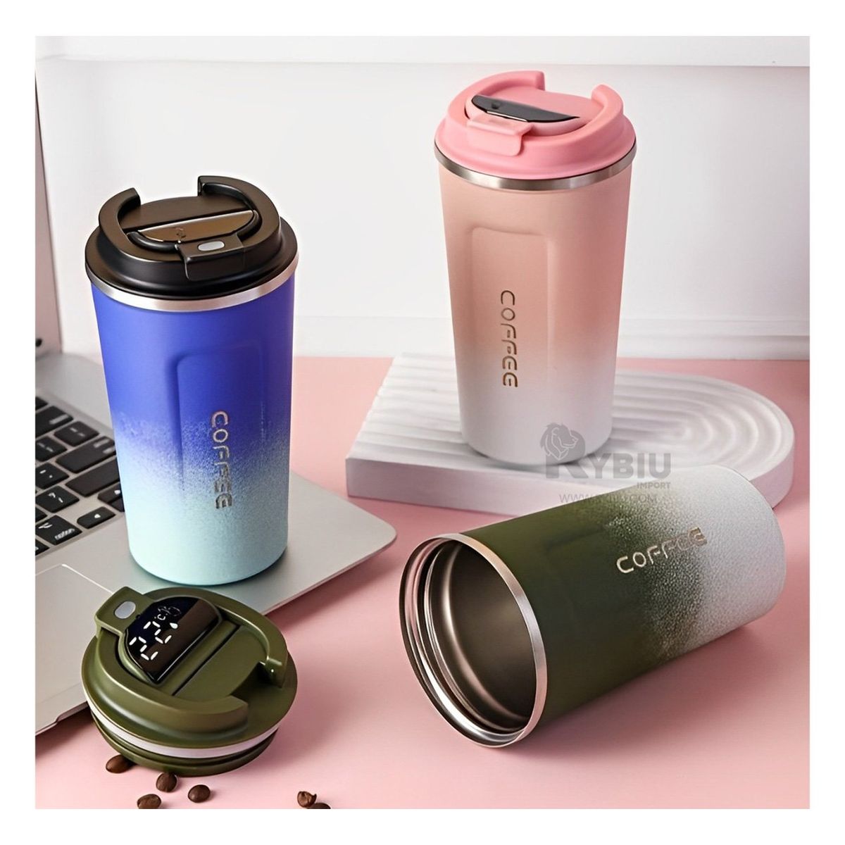 RYBIU IMPORT - Envase Termico con Sensor Rosado con Blanc Y+Ligas de Regalo