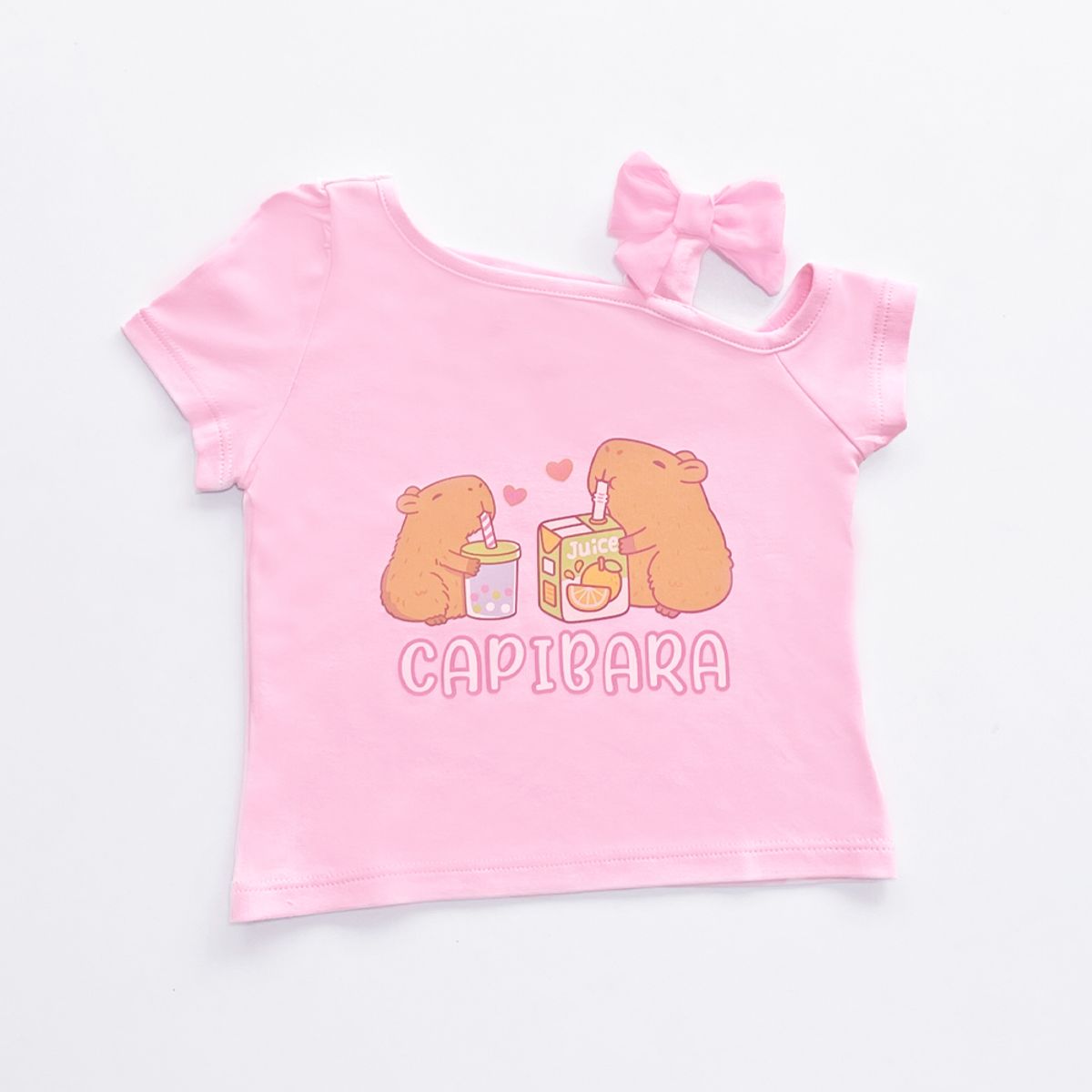 KIDS MASHMELO - POLO PARA NIÑA ASIMETRICO ESTAMPADO DE CAPIBARA KIDS MASHMELO