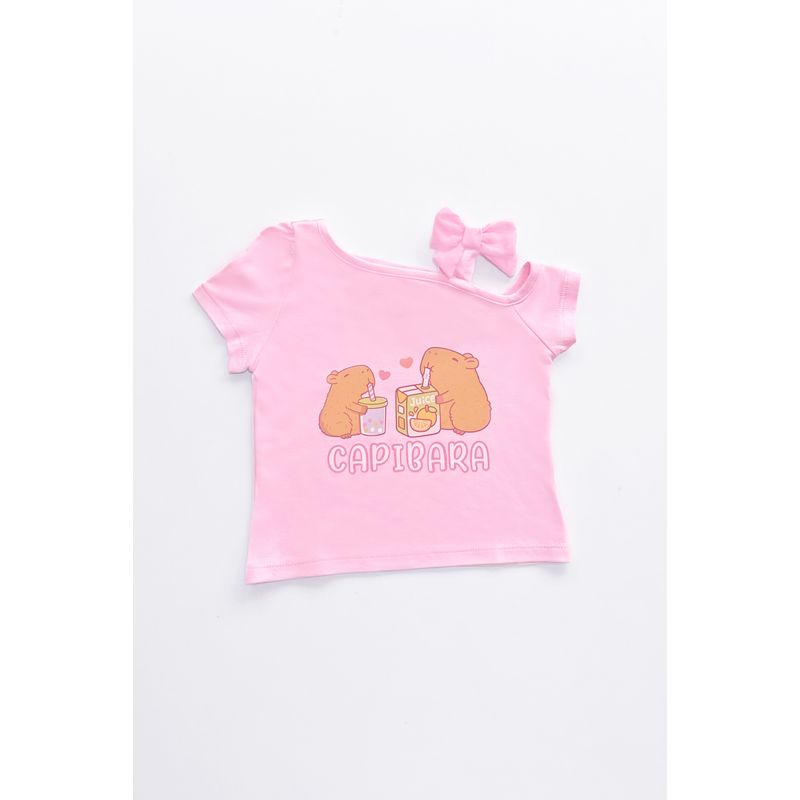 KIDS MASHMELO - POLO PARA NIÑA ASIMETRICO ESTAMPADO DE CAPIBARA KIDS MASHMELO