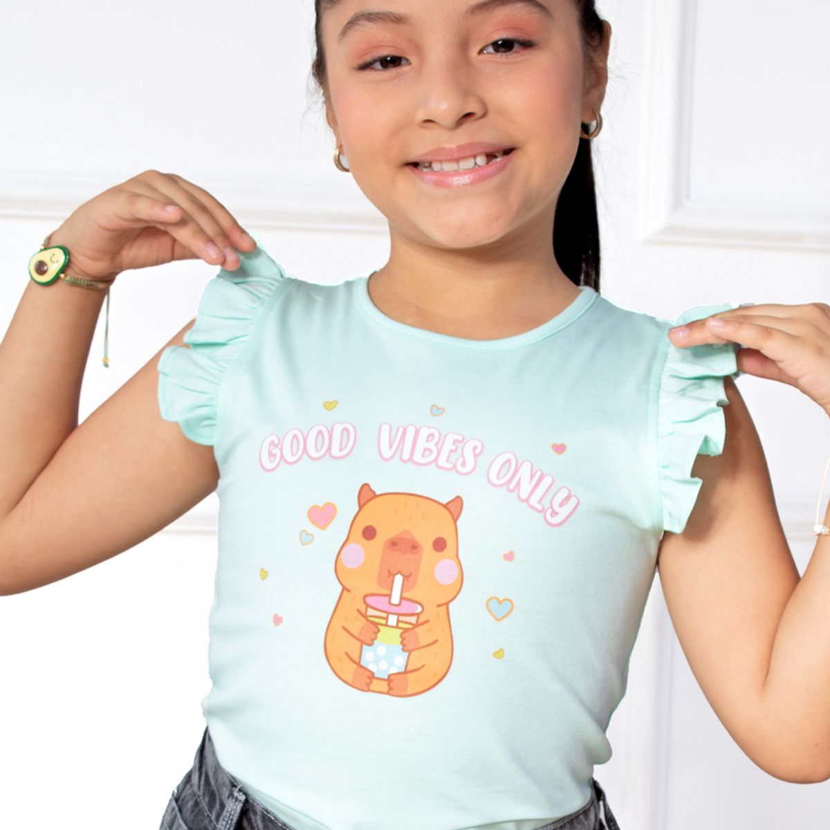 KIDS MASHMELO - POLO PARA NIÑA LAZO EN DELANTERO Y MANGAS ALITA CAPIBARA KIDS MASHMELO