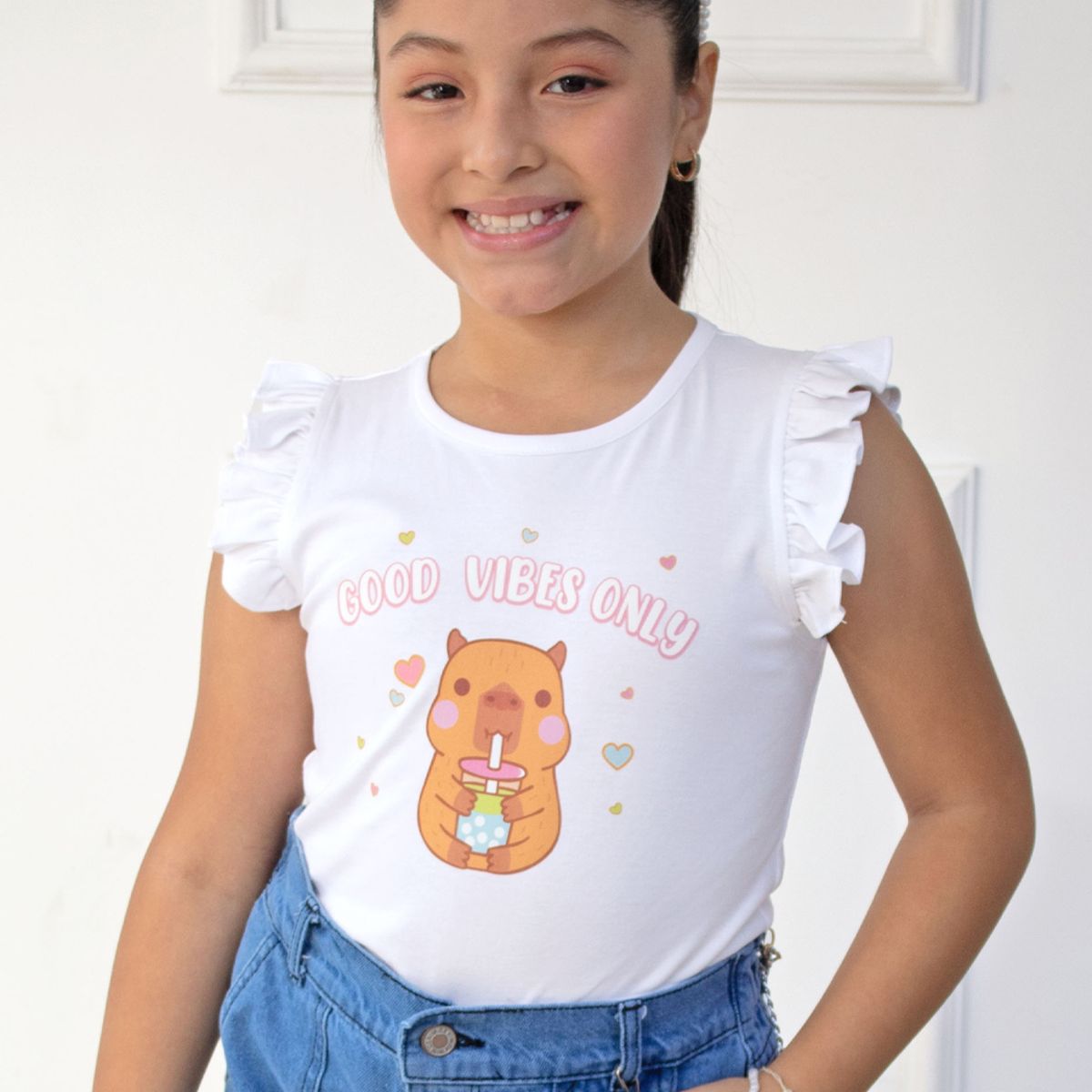 KIDS MASHMELO - POLO PARA NIÑA LAZO EN DELANTERO Y MANGAS ALITA CAPIBARA KIDS MASHMELO