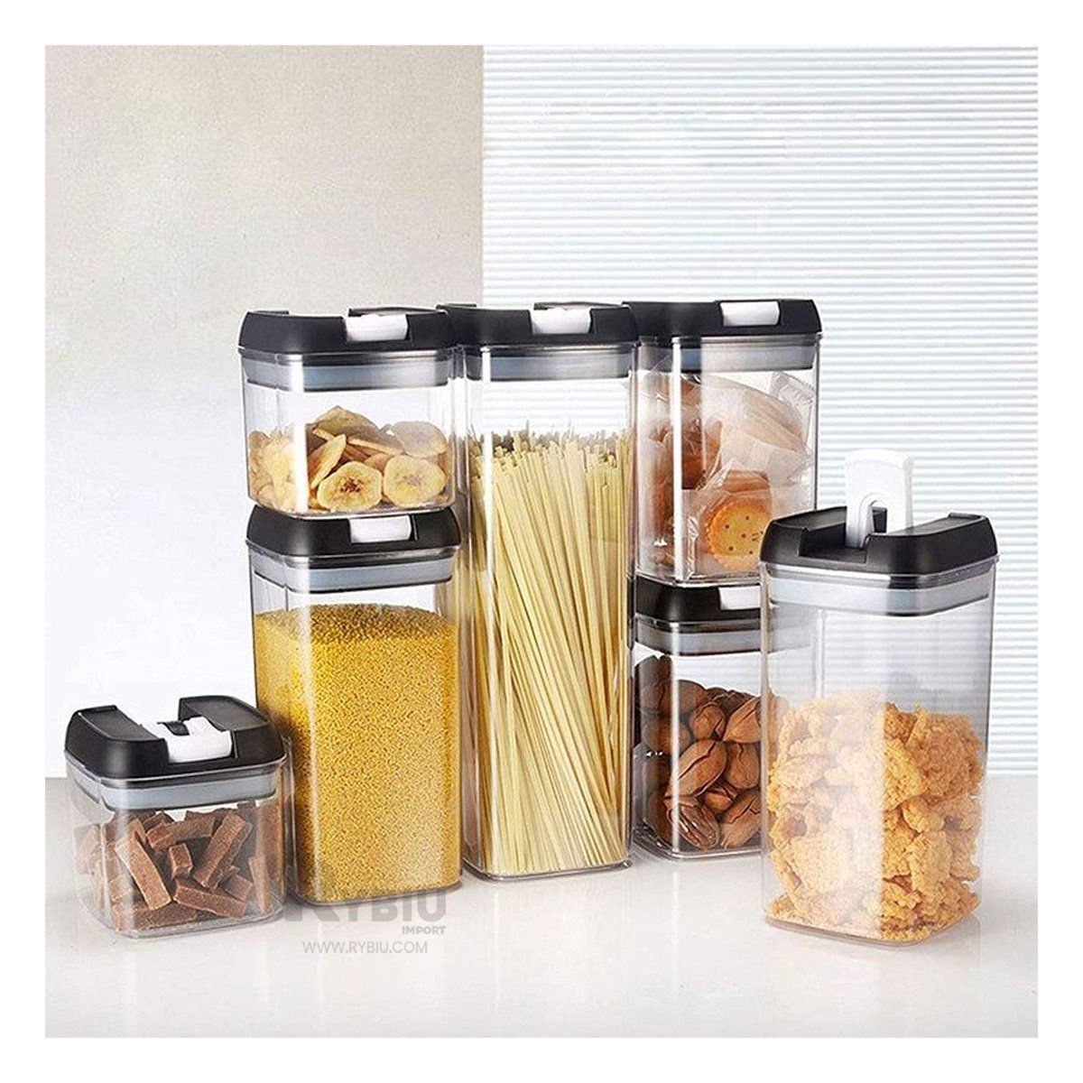 RYBIU IMPORT - Recipientes en Conjunto de 6 Tapa Negra Y+Papel de Regalo