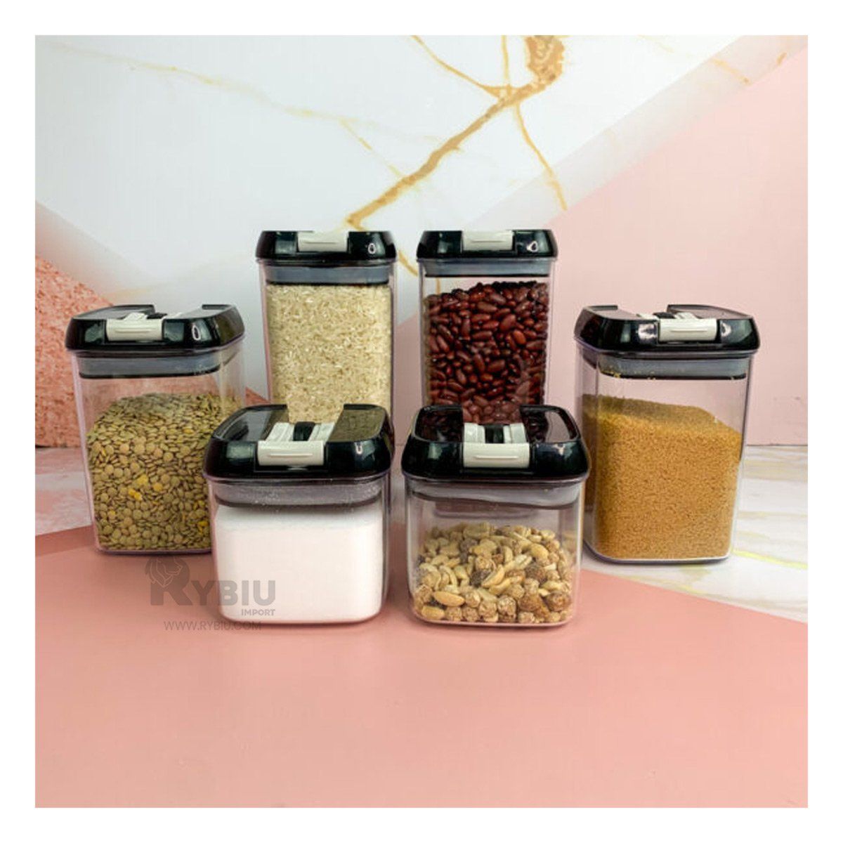 RYBIU IMPORT - Recipientes en Conjunto de 6 Tapa Negra Y+Papel de Regalo