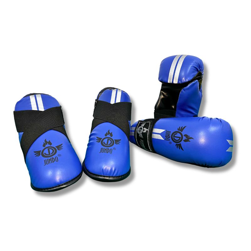 GENERICO - Set o kit Protectores de Taekwondo ITF - Jundo AZUL Talla S