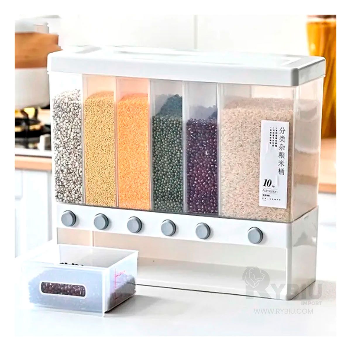 RYBIU IMPORT - Expendedor de Cereal 10kg Blanco Y+Regalo Ligas para Peinar