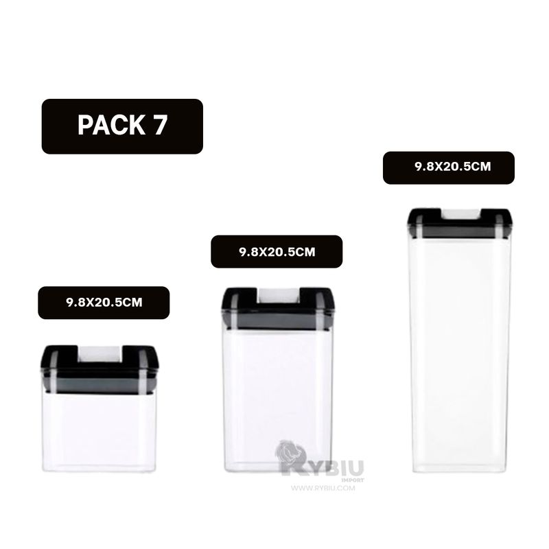 RYBIU IMPORT - Set de Contenedor 7 Acrilico Tapa Negra Y+Ligas de Regalo