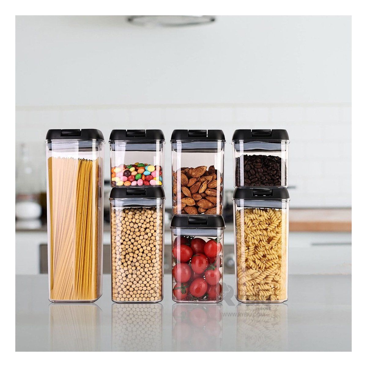 RYBIU IMPORT - Recipientes de Comida Set de 5 Color Tapa Negra