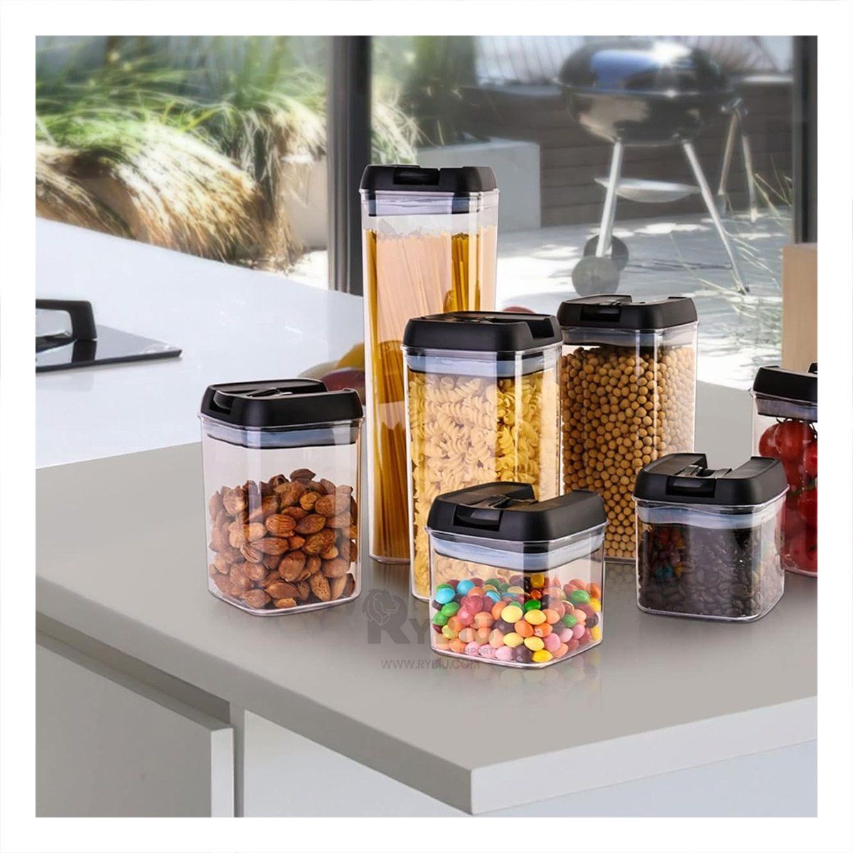 RYBIU IMPORT - Recipientes de Comida Set de 5 Color Tapa Negra
