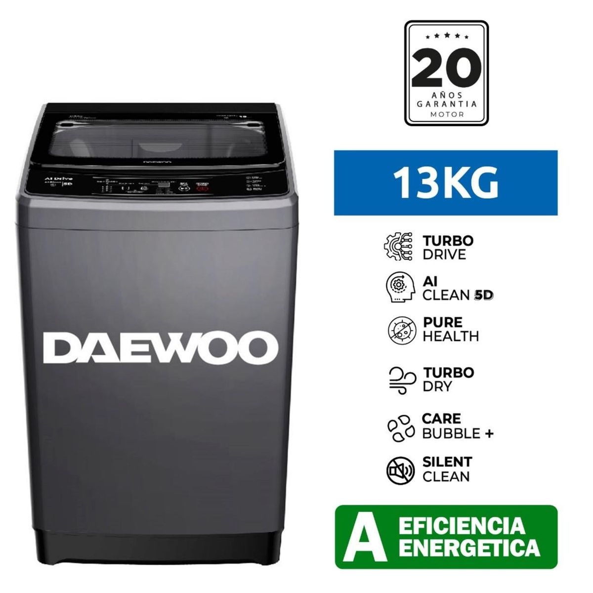 DAEWOO - Lavadora 13KG Daewoo AI Drive Lavado Inteligente