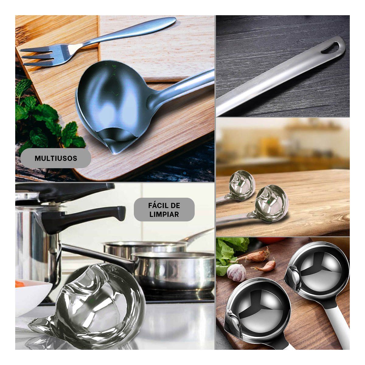 RYBIU IMPORT - Cucharon Practico para Uso Tono Plateado Y+Papel de Regalo