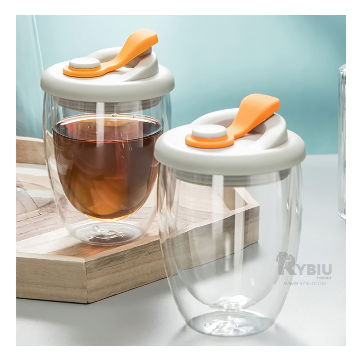 RYBIU IMPORT - Vaso Practico para Jugos en Naranja 350ml Y+Regalo Stickers