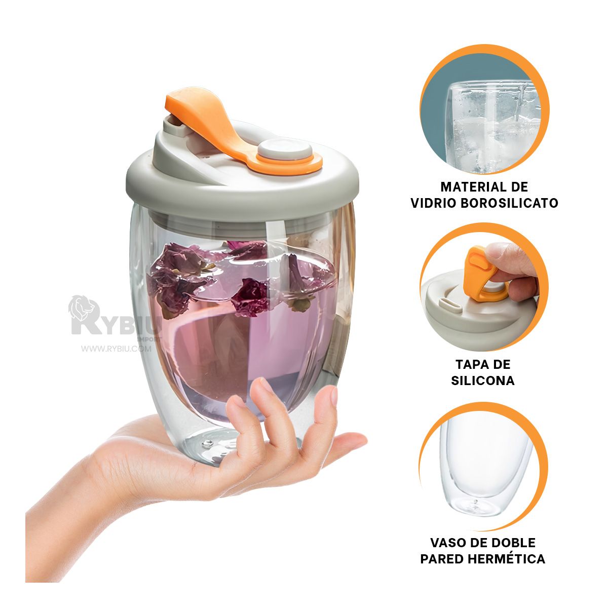 RYBIU IMPORT - Vaso Practico para Jugos en Naranja 350ml Y+Regalo Stickers