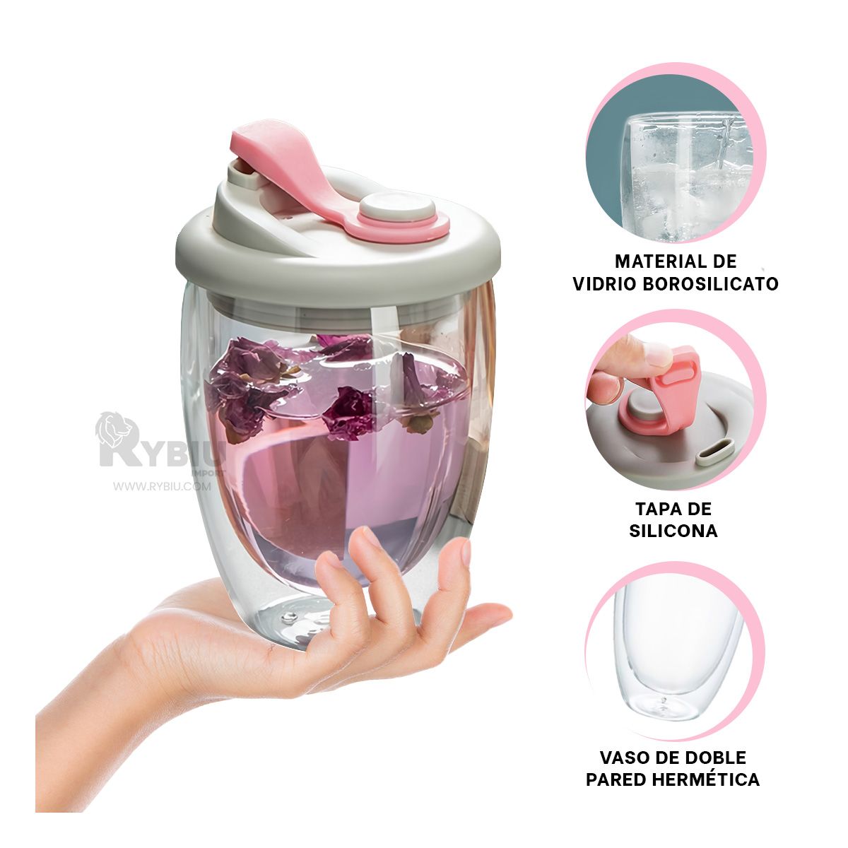 RYBIU IMPORT - Vaso Practico para Jugos en Rosado 350ml Y+Regalo Stickers