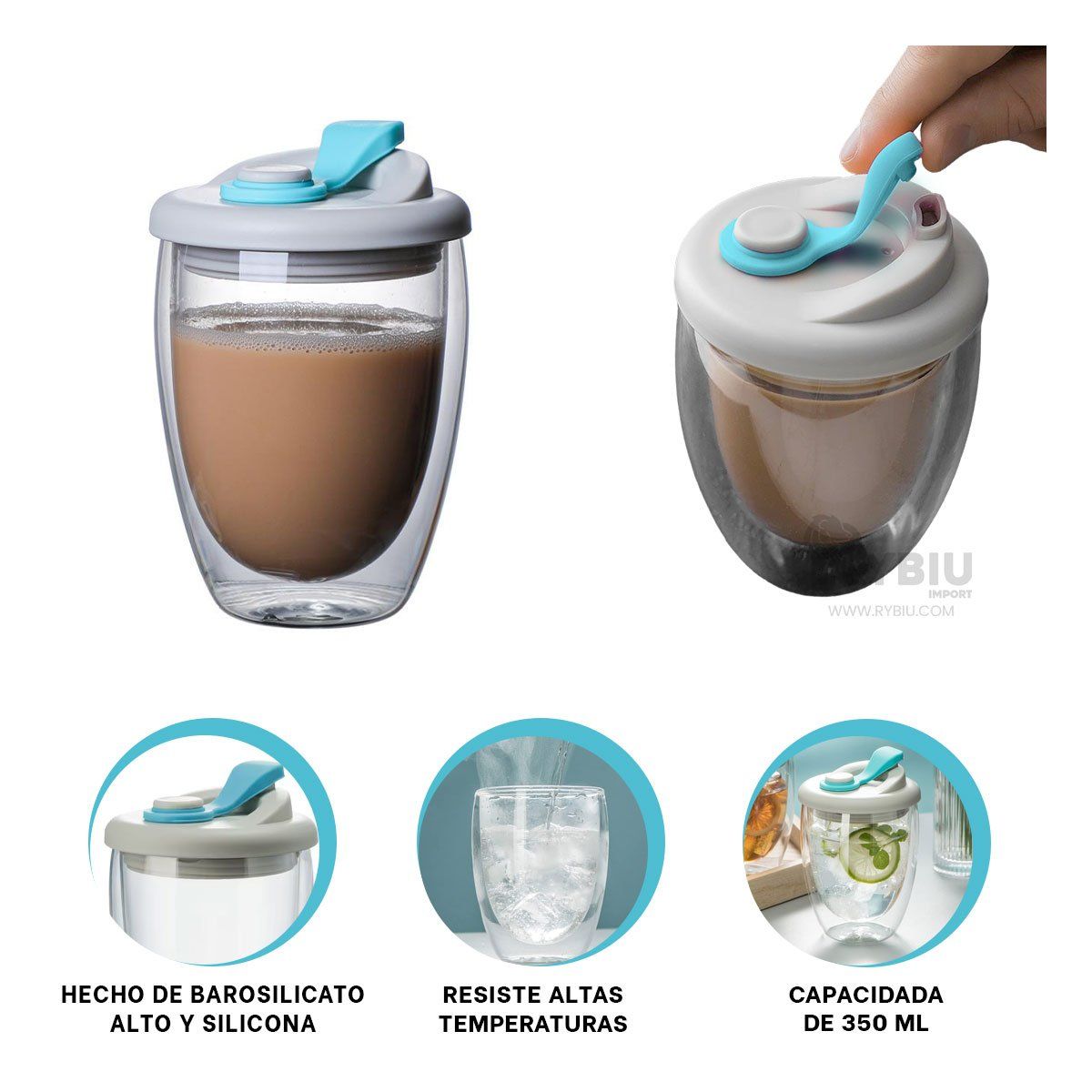 RYBIU IMPORT - Vaso Practico para Jugos en Celeste 350ml Y+Regalo Stickers