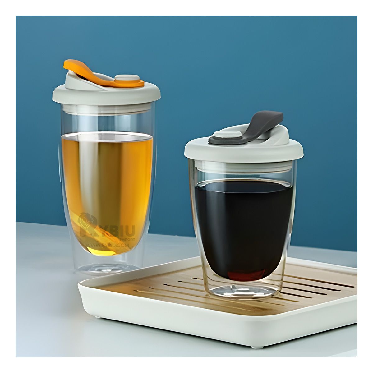 RYBIU IMPORT - Vaso de Infusiones Calientes Naranja 450ml Y+Papel de Regalo