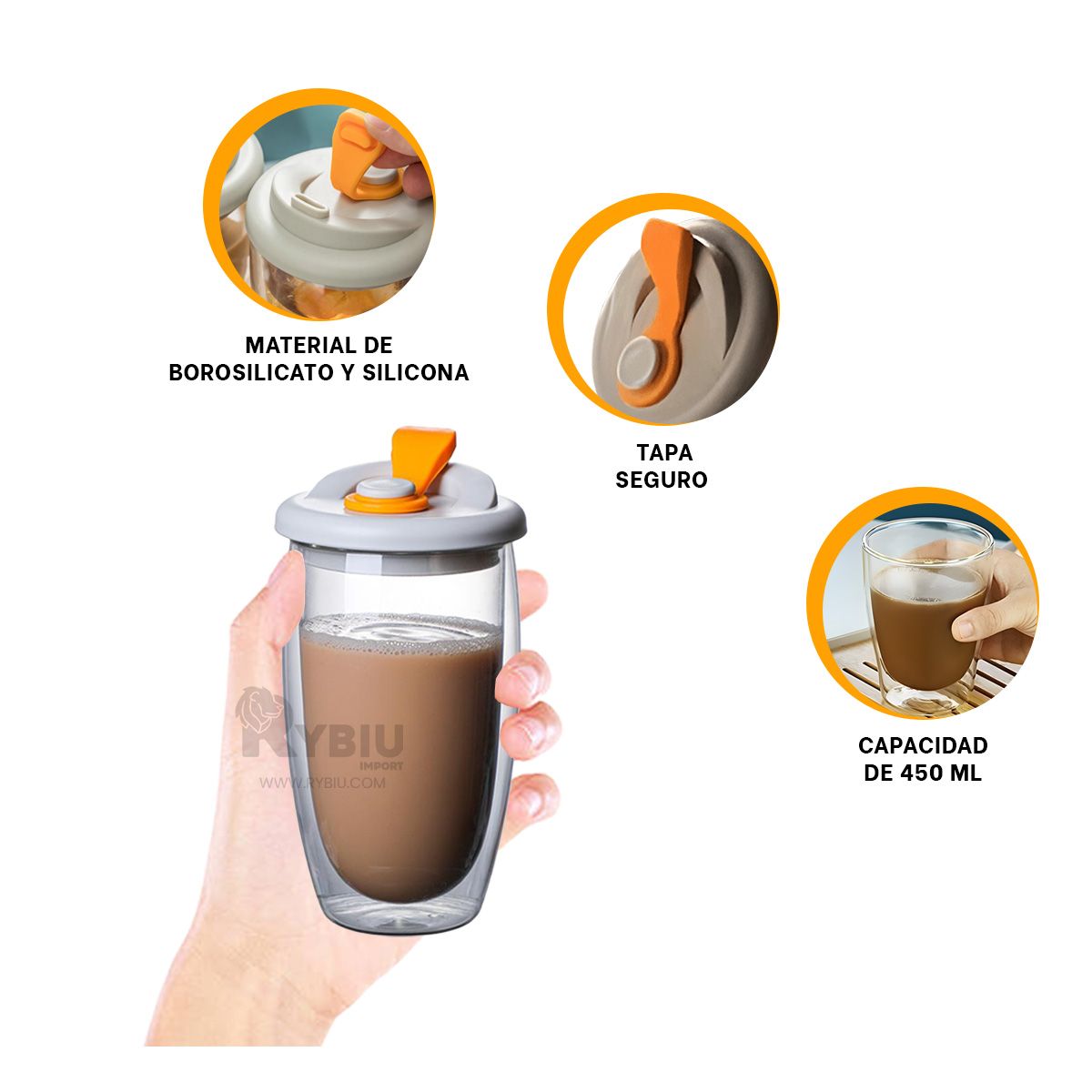 RYBIU IMPORT - Vaso de Infusiones Calientes Naranja 450ml Y+Papel de Regalo