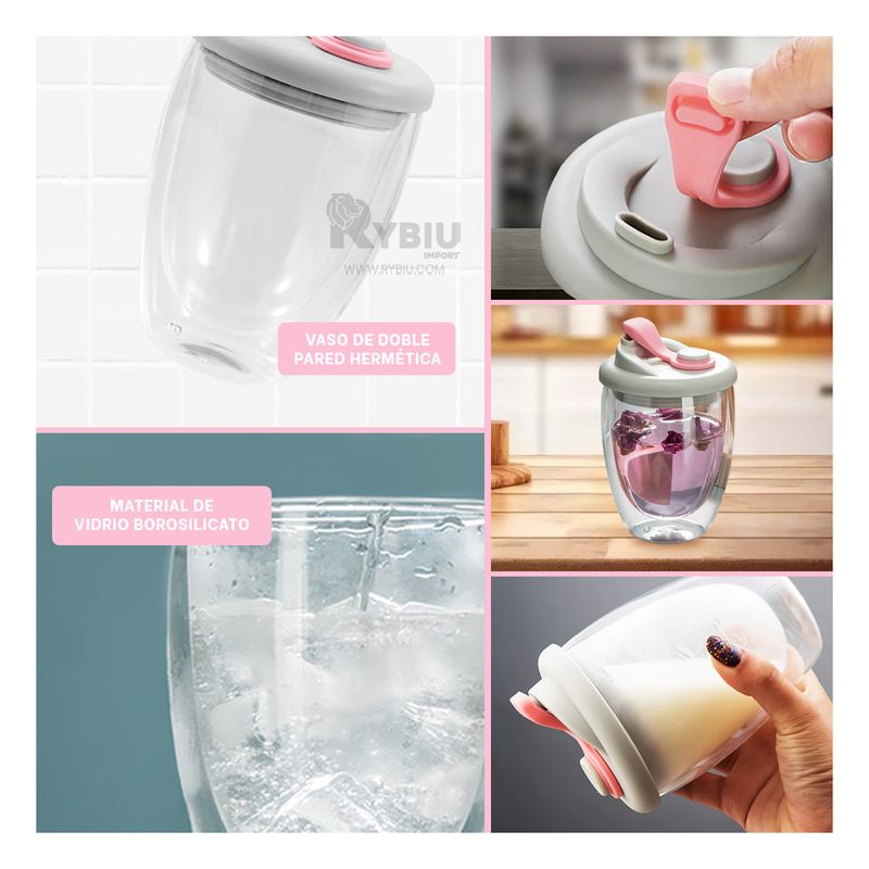 GENERICO - Recipiente para Tomar Rosado 350ml Y+Envoltorio de Regalo