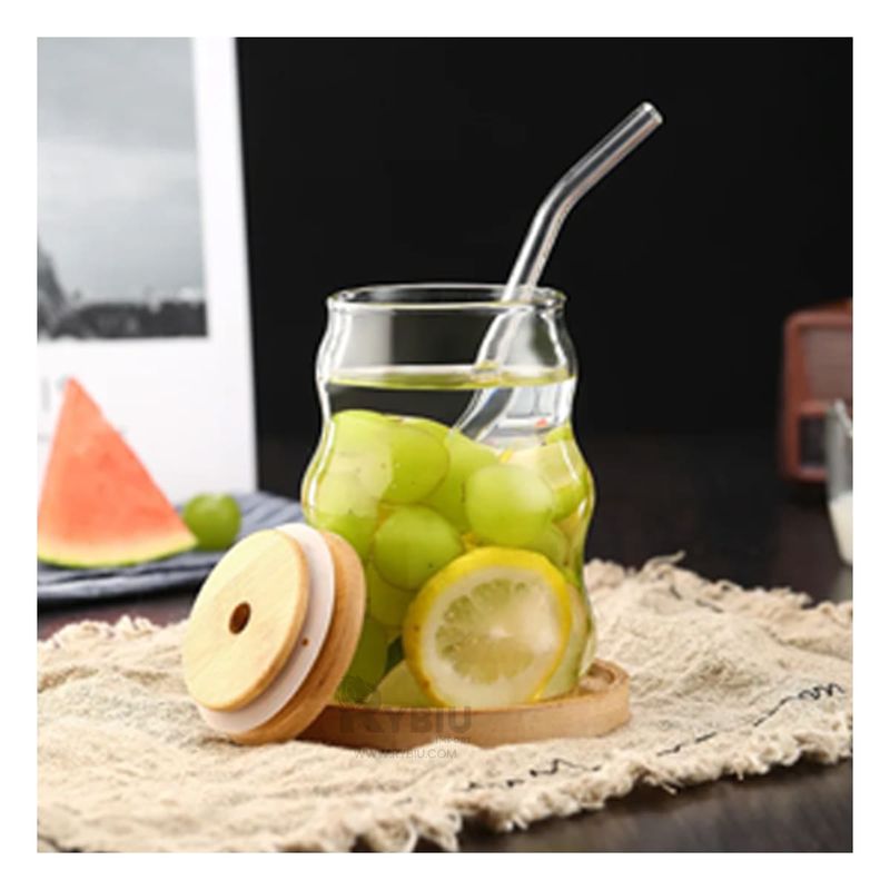 RYBIU IMPORT - Vaso de Vidrio de 500ml con Sorbete de Estilo Curvas