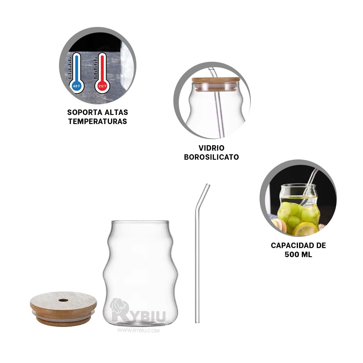 RYBIU IMPORT - Taza de Facil Lavado y Tapado 500ml Y+Regalo Stickers